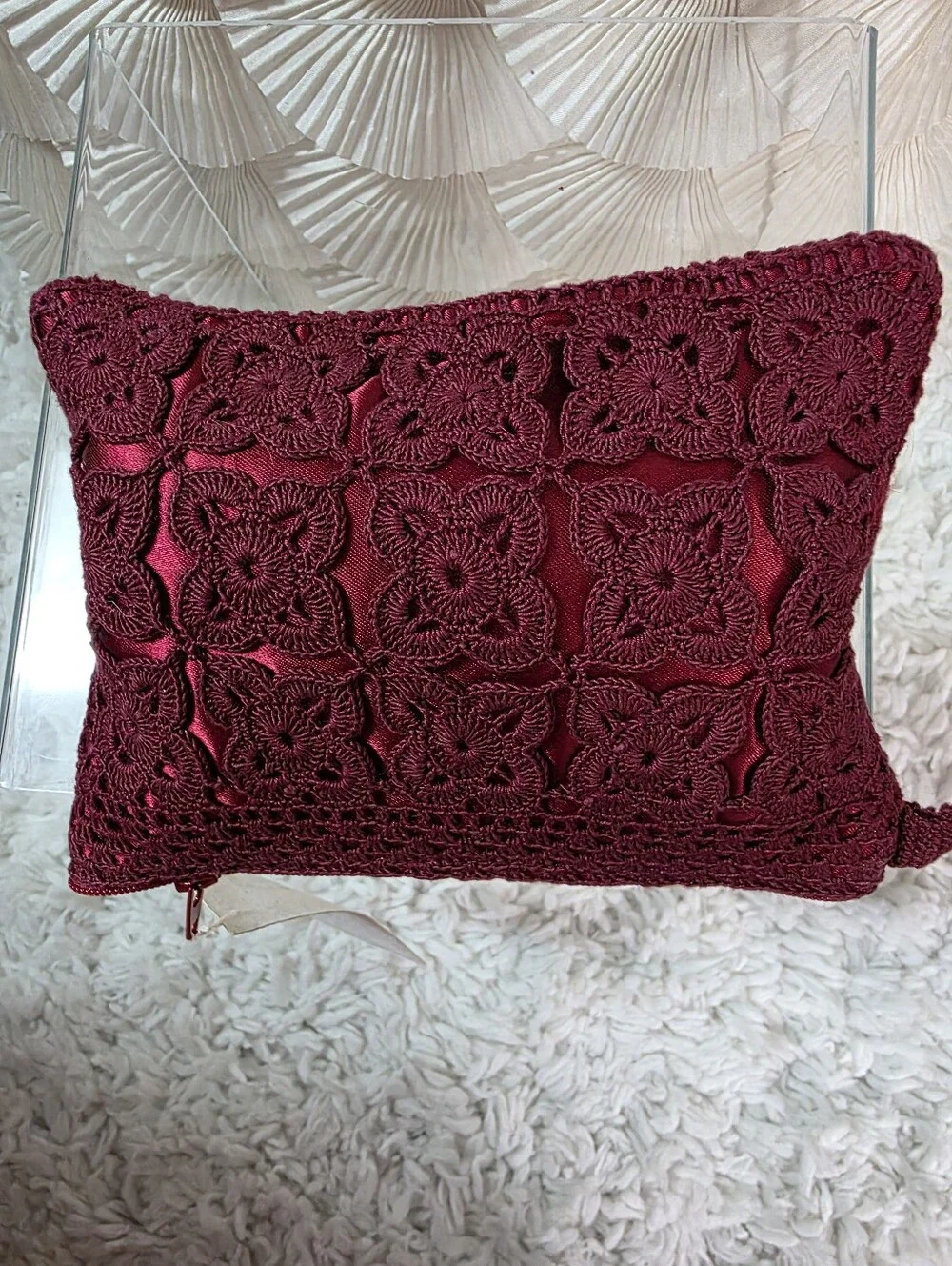 Eternal Thread Crochet Clutch/Makeup Bag in Burgundy/Red